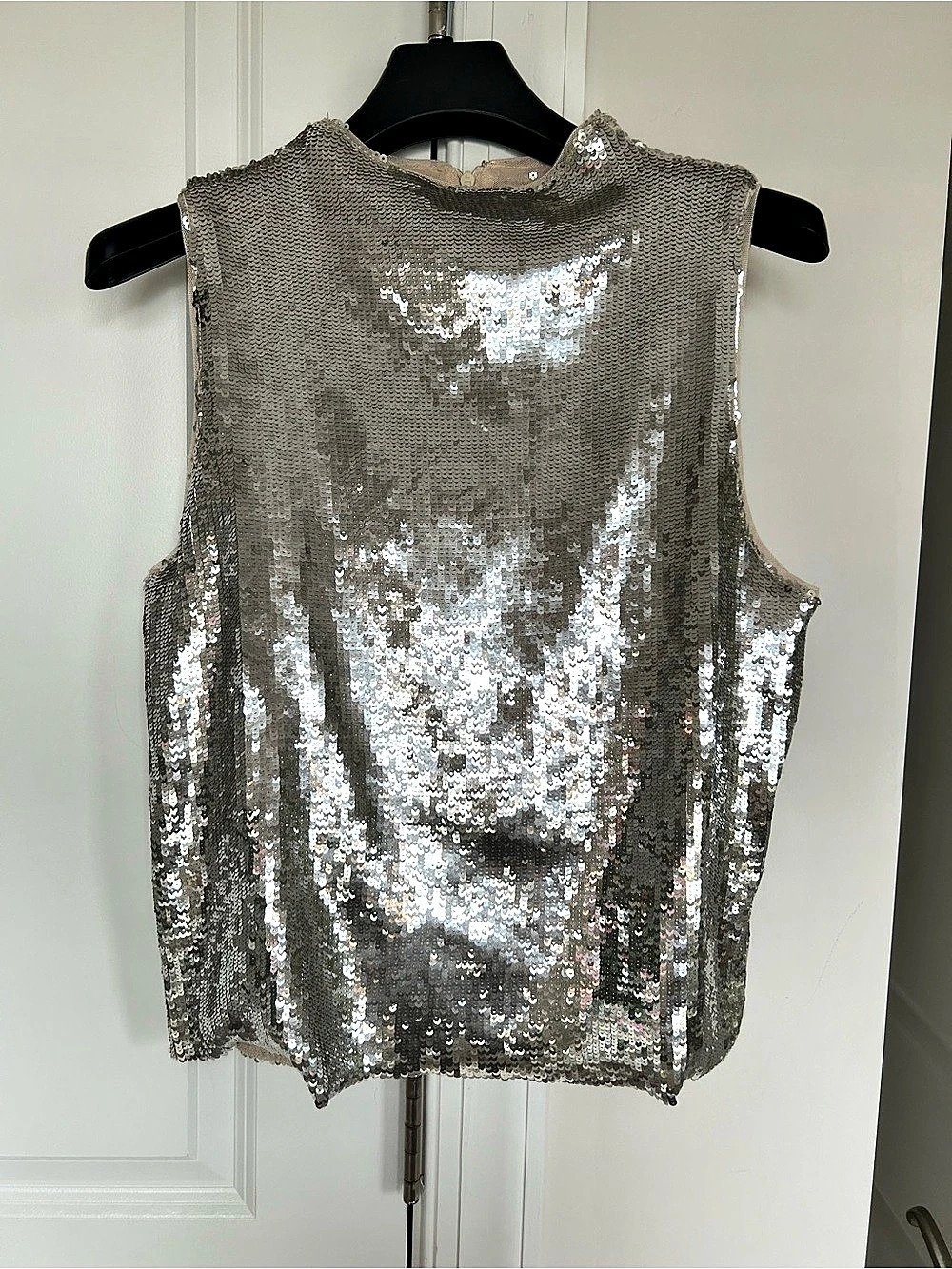 Zara Top With Sequins Sequin Tank Top in Silver Size Medium NWT
